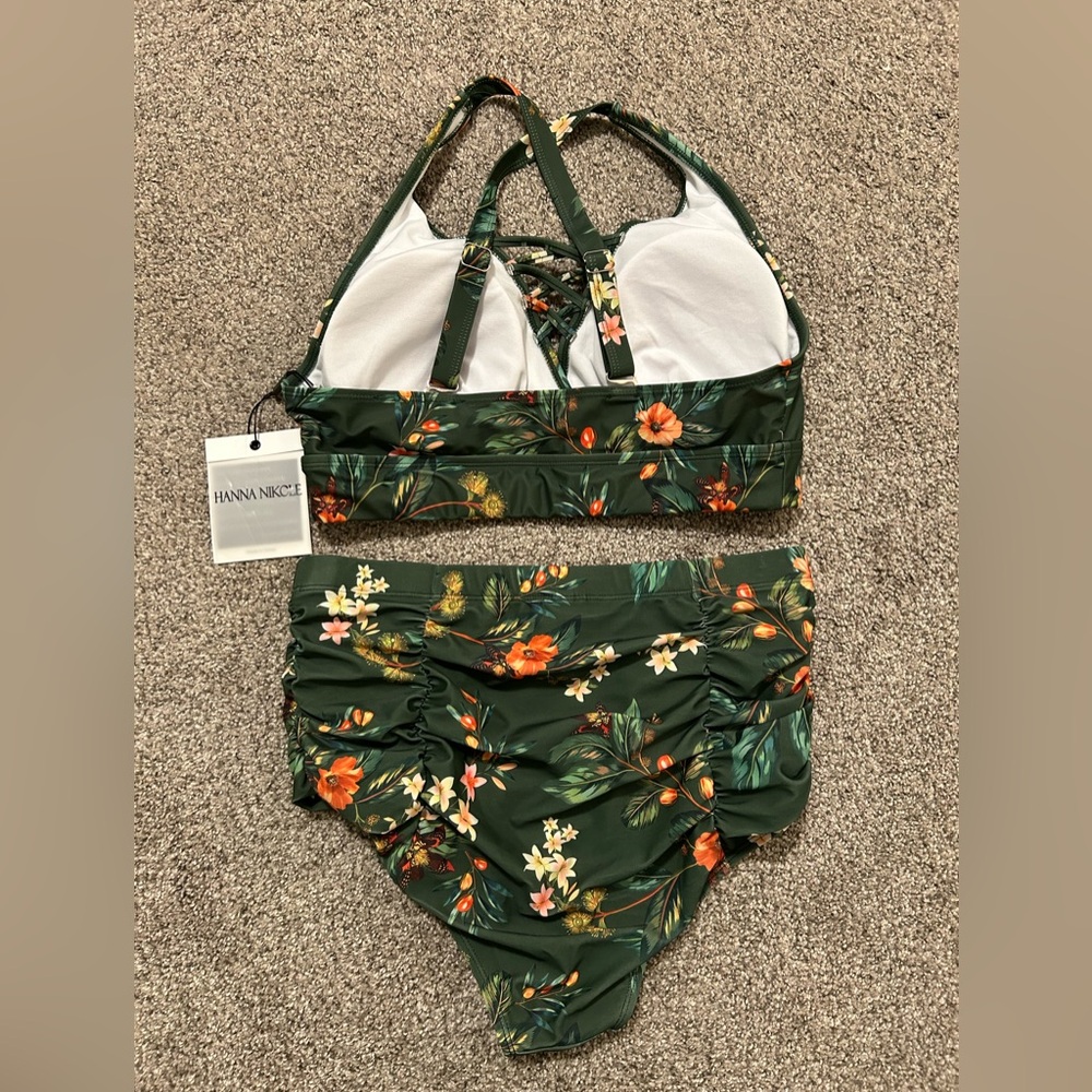 NWT Hanna Nikole Green Floral Bikini Set - Size 16 W - Picture 10 of 11